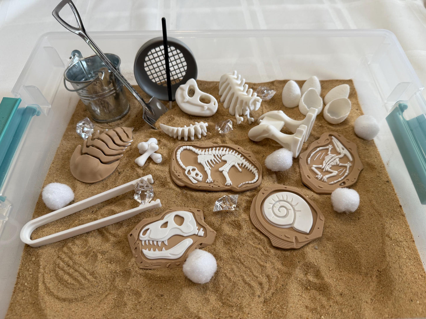 Dinosaur Fossil Dig Sensory Bin - Montessori Excavation Activity Kit for Kids | STEM Learning & Pretend Play | Flisat Filler | Busy Bin