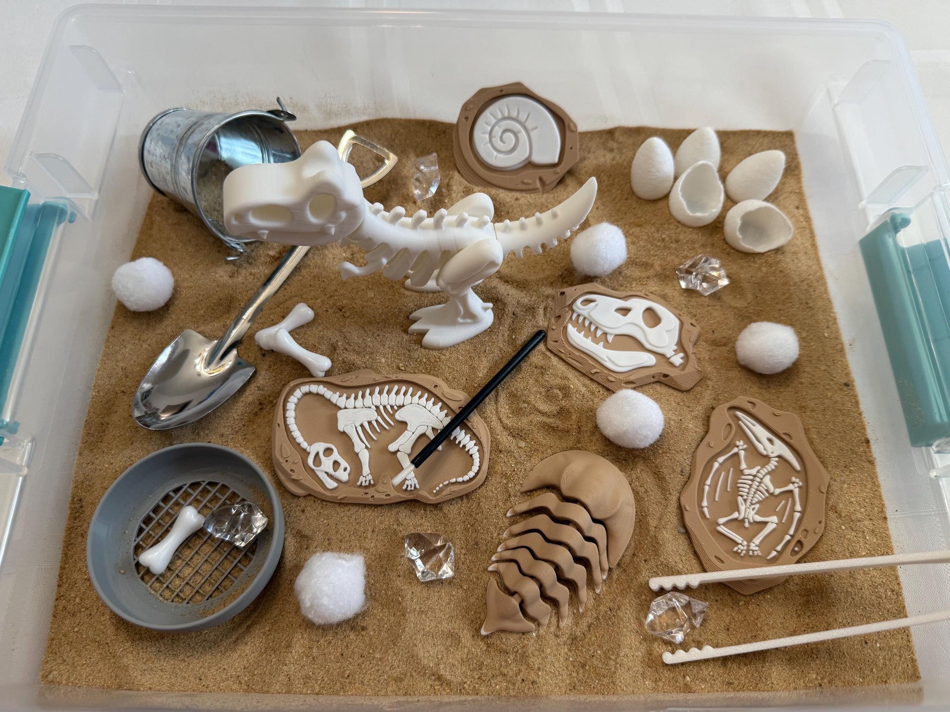 Dinosaur Fossil Dig Sensory Bin - Montessori Excavation Activity Kit for Kids | STEM Learning & Pretend Play | Flisat Filler | Busy Bin