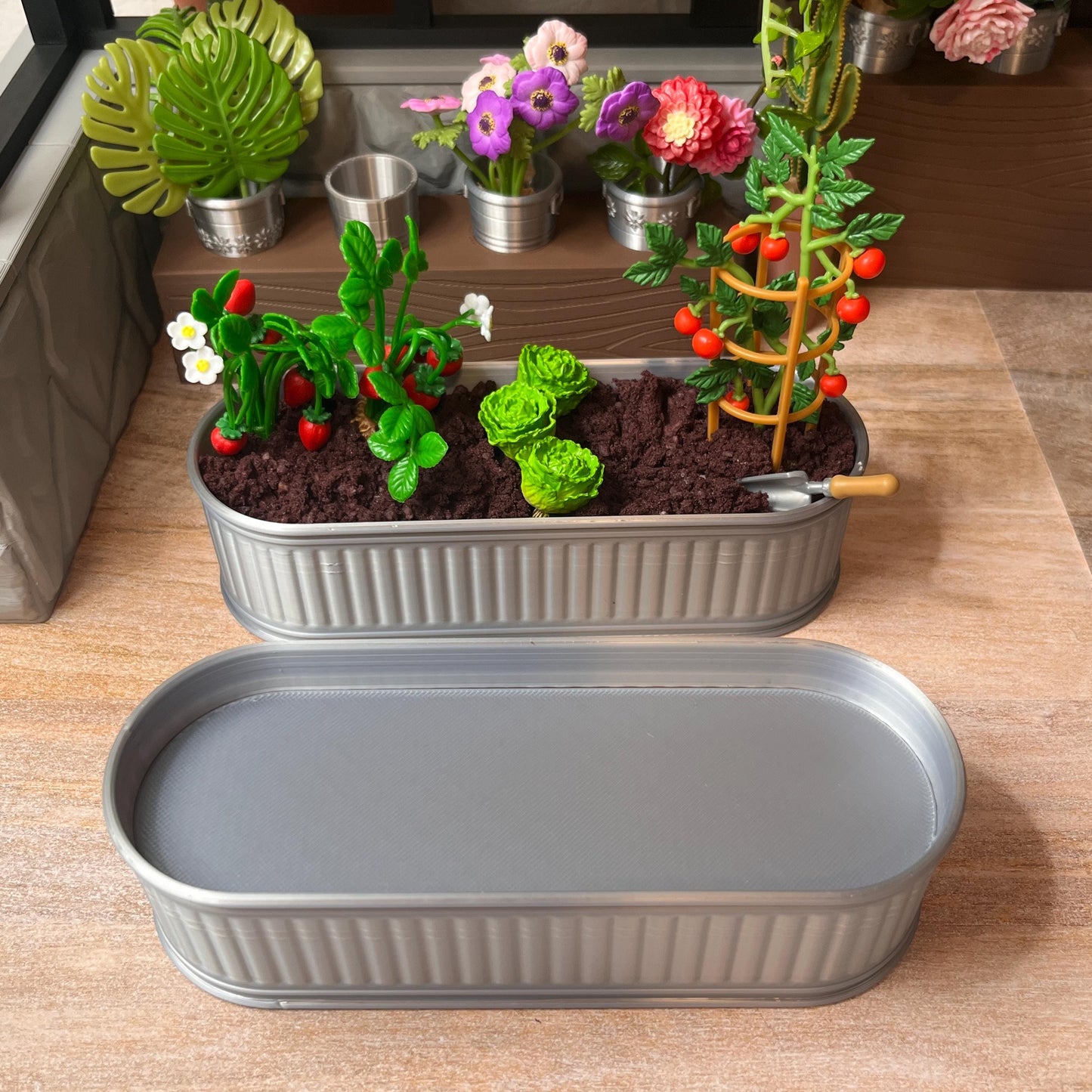 Miniature Raised Garden Bed – Reversible 3D Printed Planter for Dioramas, Displays, and Dollhouse Delights (1:6 Scale)
