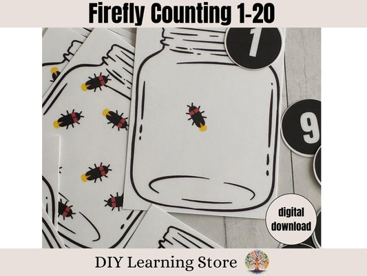 Firefly Counting 1-20- Summer theme- Toddler Activities- Preschool Learning- Kindergarten Prep- Sensory Bin Educational Toy- Printable Game