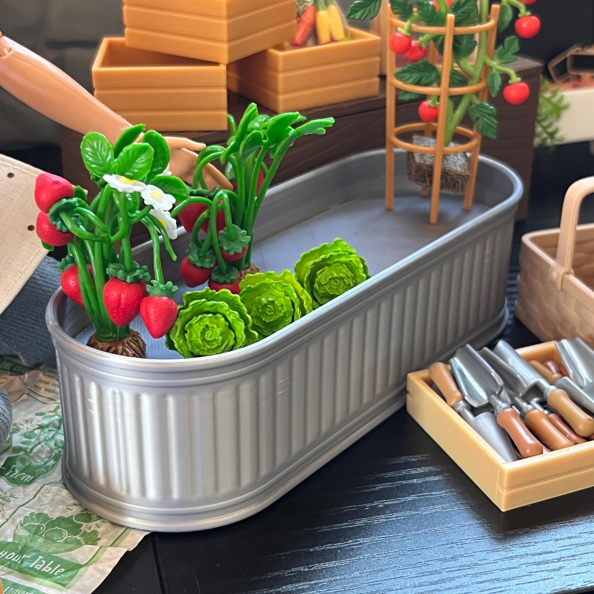 Miniature Raised Garden Bed – Reversible 3D Printed Planter for Dioramas, Displays, and Dollhouse Delights (1:6 Scale)