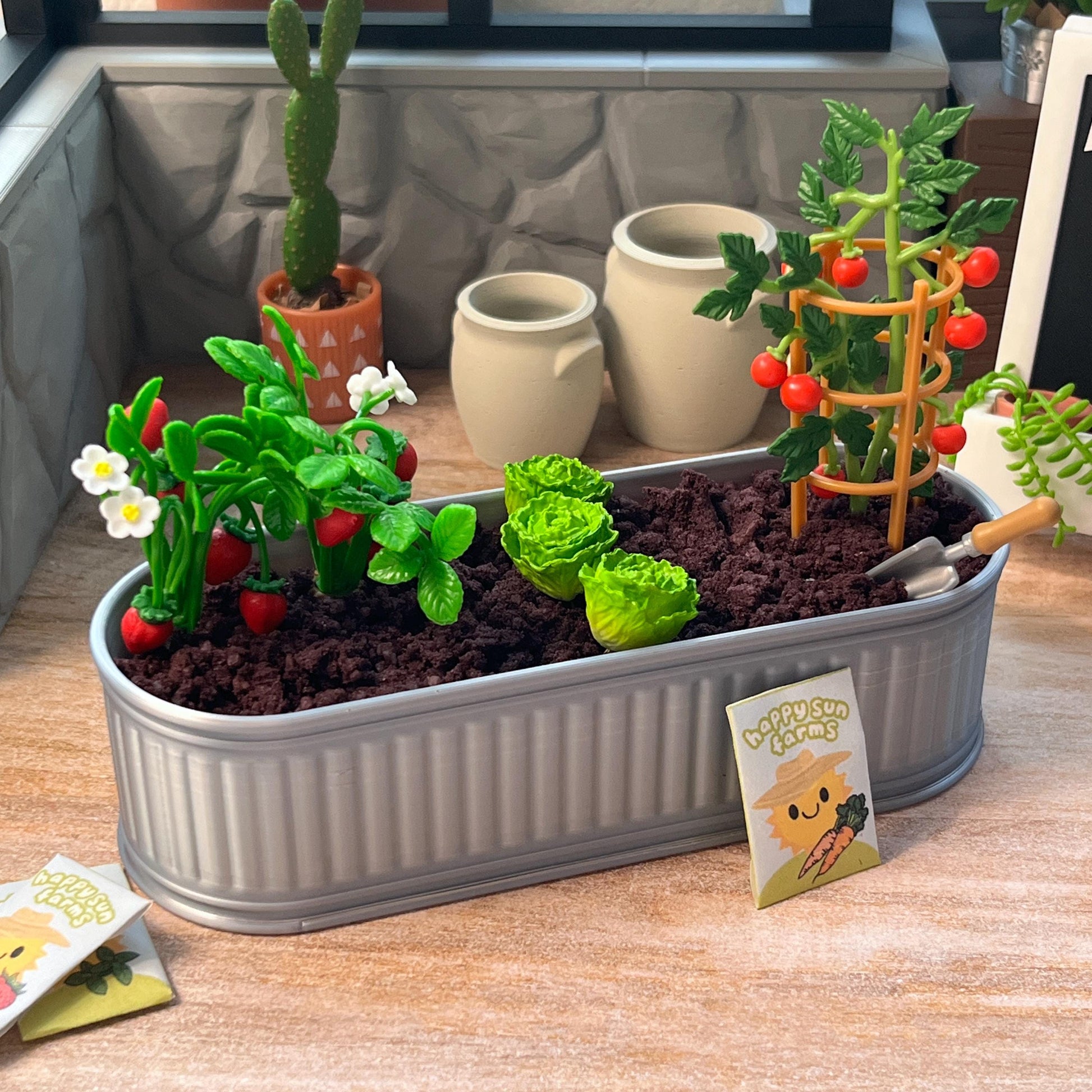 Miniature Raised Garden Bed – Reversible 3D Printed Planter for Dioramas, Displays, and Dollhouse Delights (1:6 Scale)