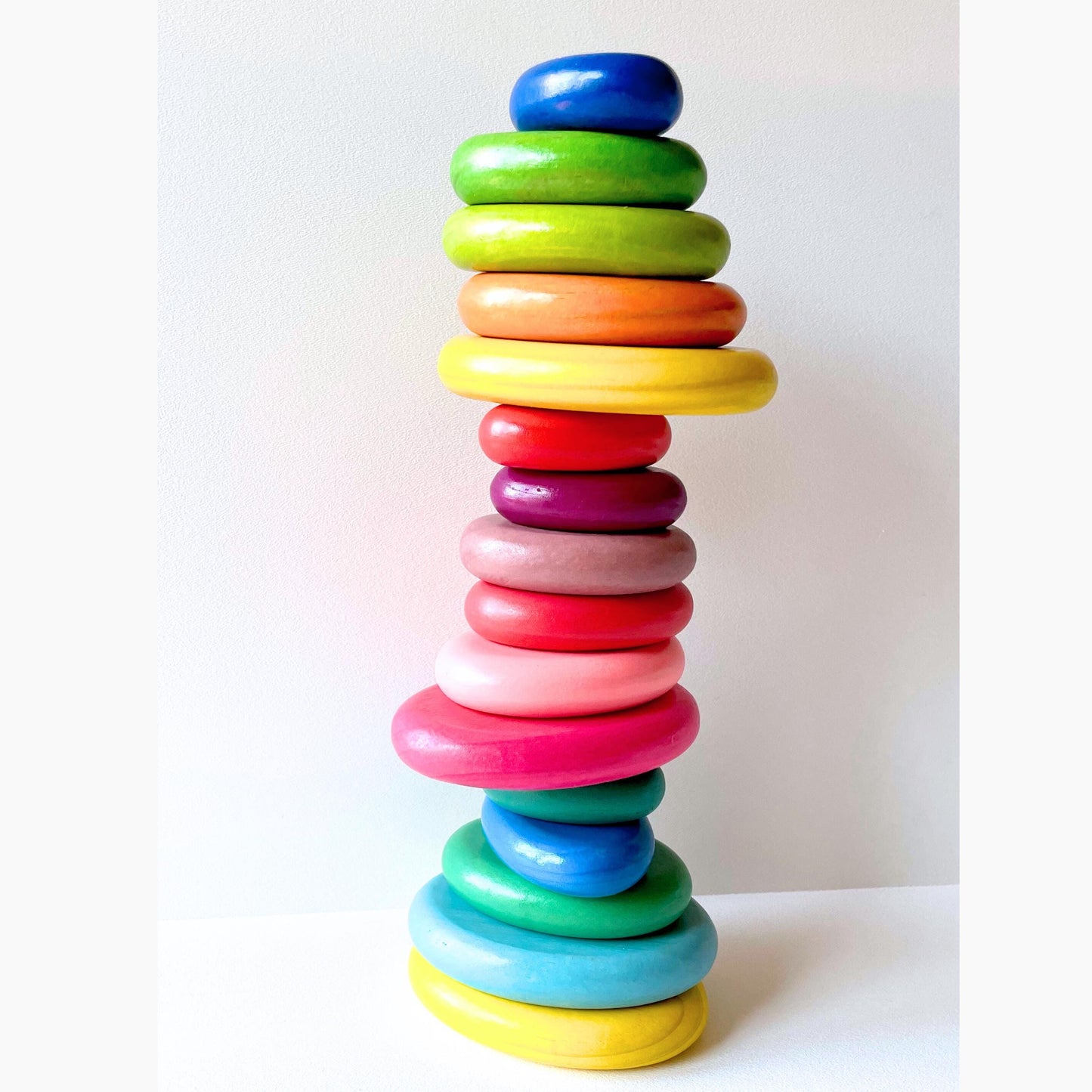 Wooden Stacking Stone Montessori Educational Toy Rainbow Block Balance Game Natural Wood Learning Toy for Kid Toddler Preschool Sensory Gift