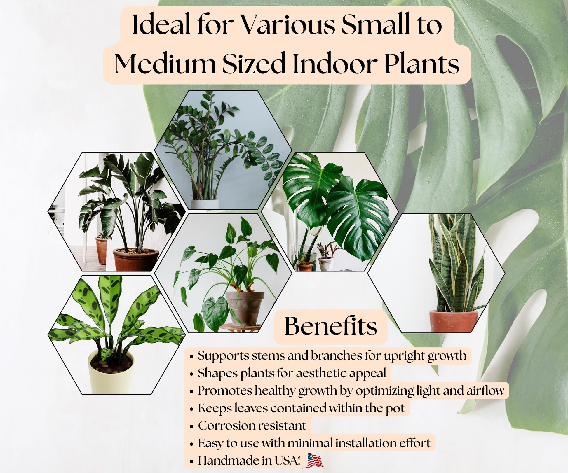 Monstera Leaf Shaped Plant Support, Decorative Home Decor Plant Supports, Cute Indoor Potted Plant Art, Artisan Bohemian Style Plant Trellis
