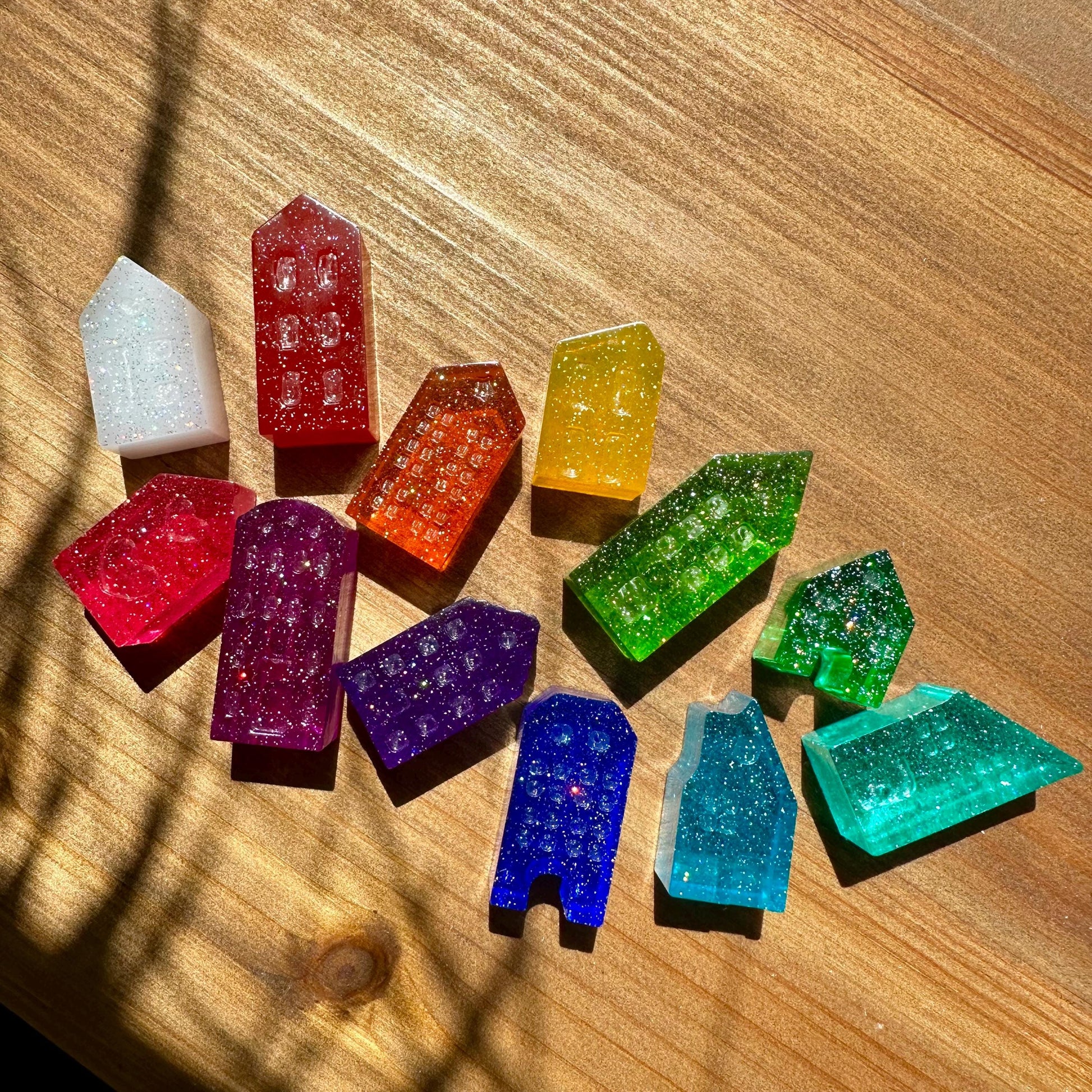 Rainbow Glitter Resin Houses: Montessori Sensory Bin Toys, Loose Parts