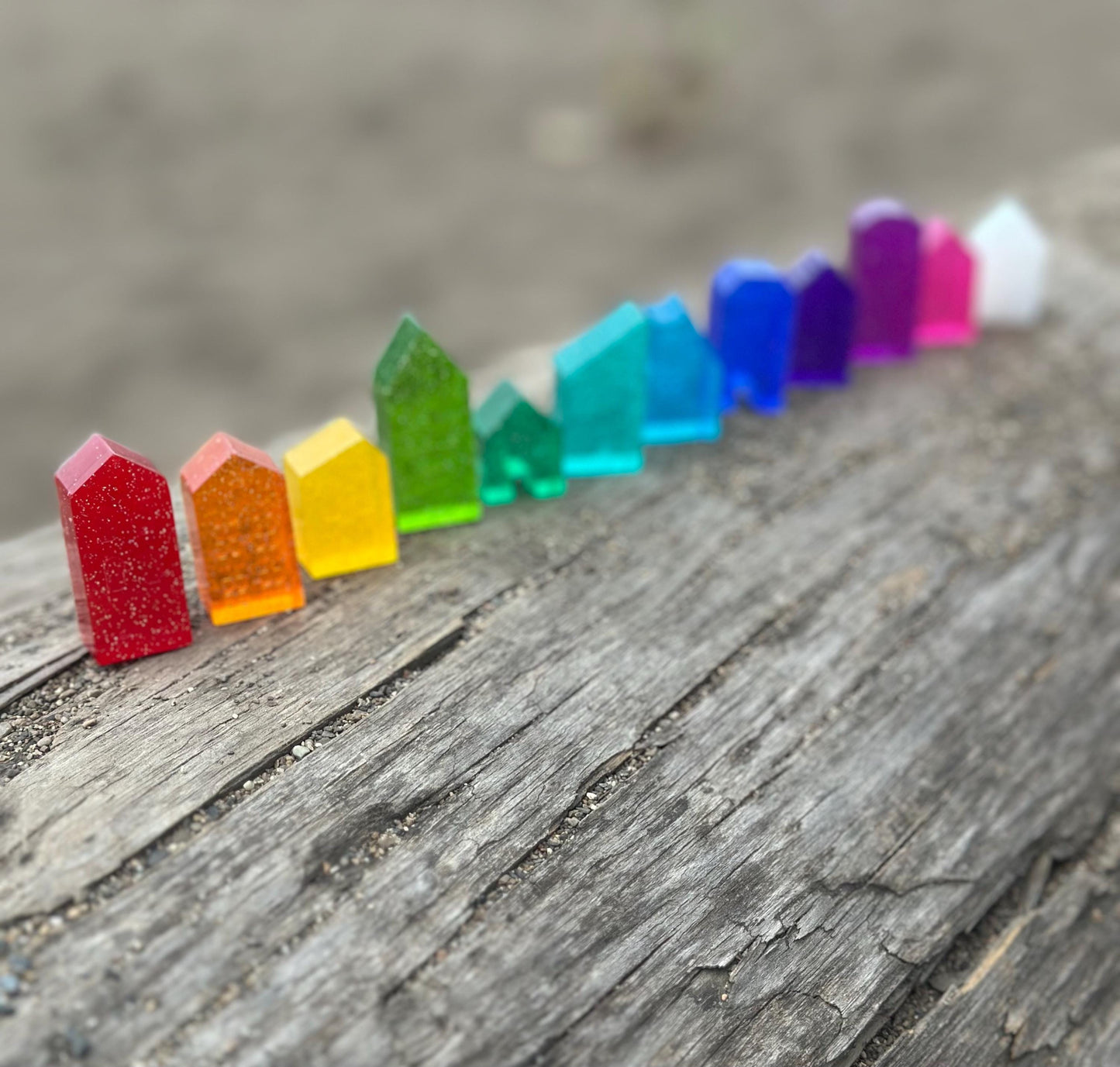 Rainbow Glitter Resin Houses: Montessori Sensory Bin Toys, Loose Parts