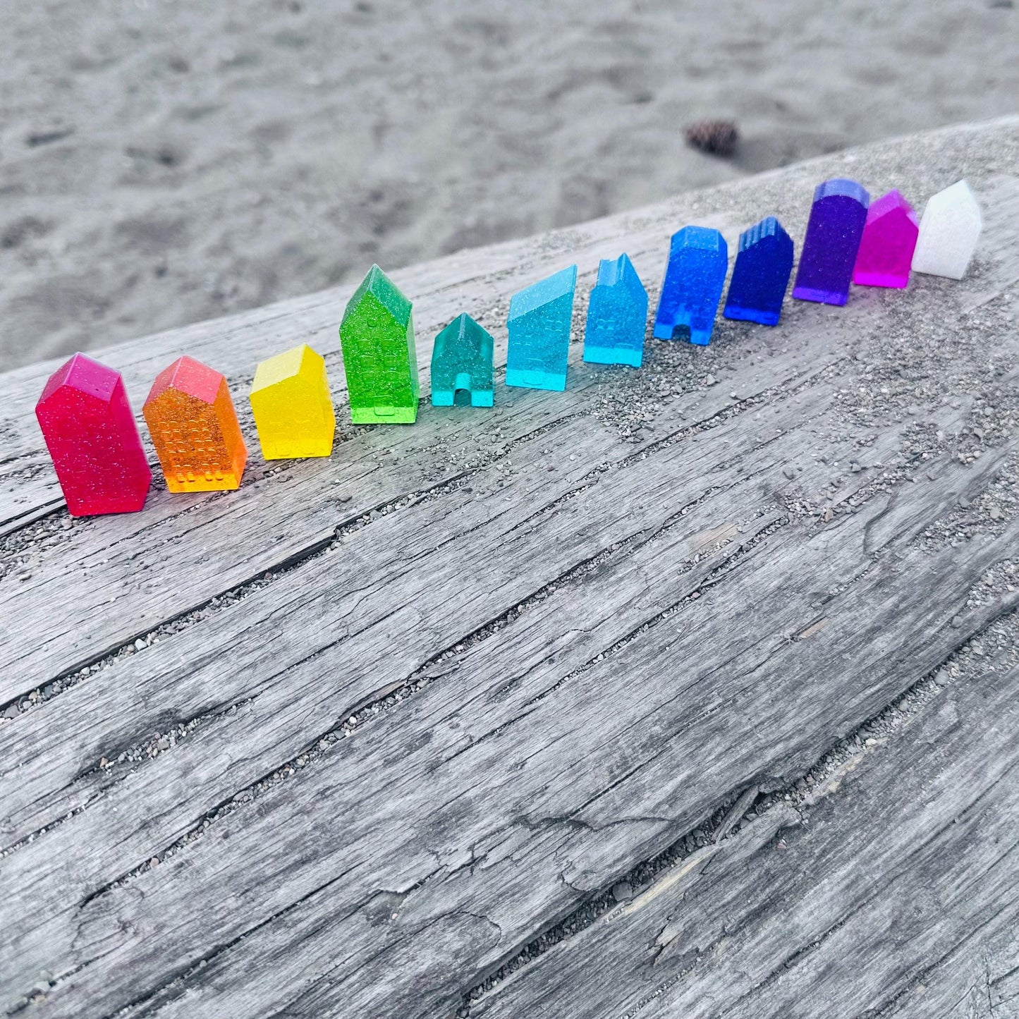 Rainbow Glitter Resin Houses: Montessori Sensory Bin Toys, Loose Parts