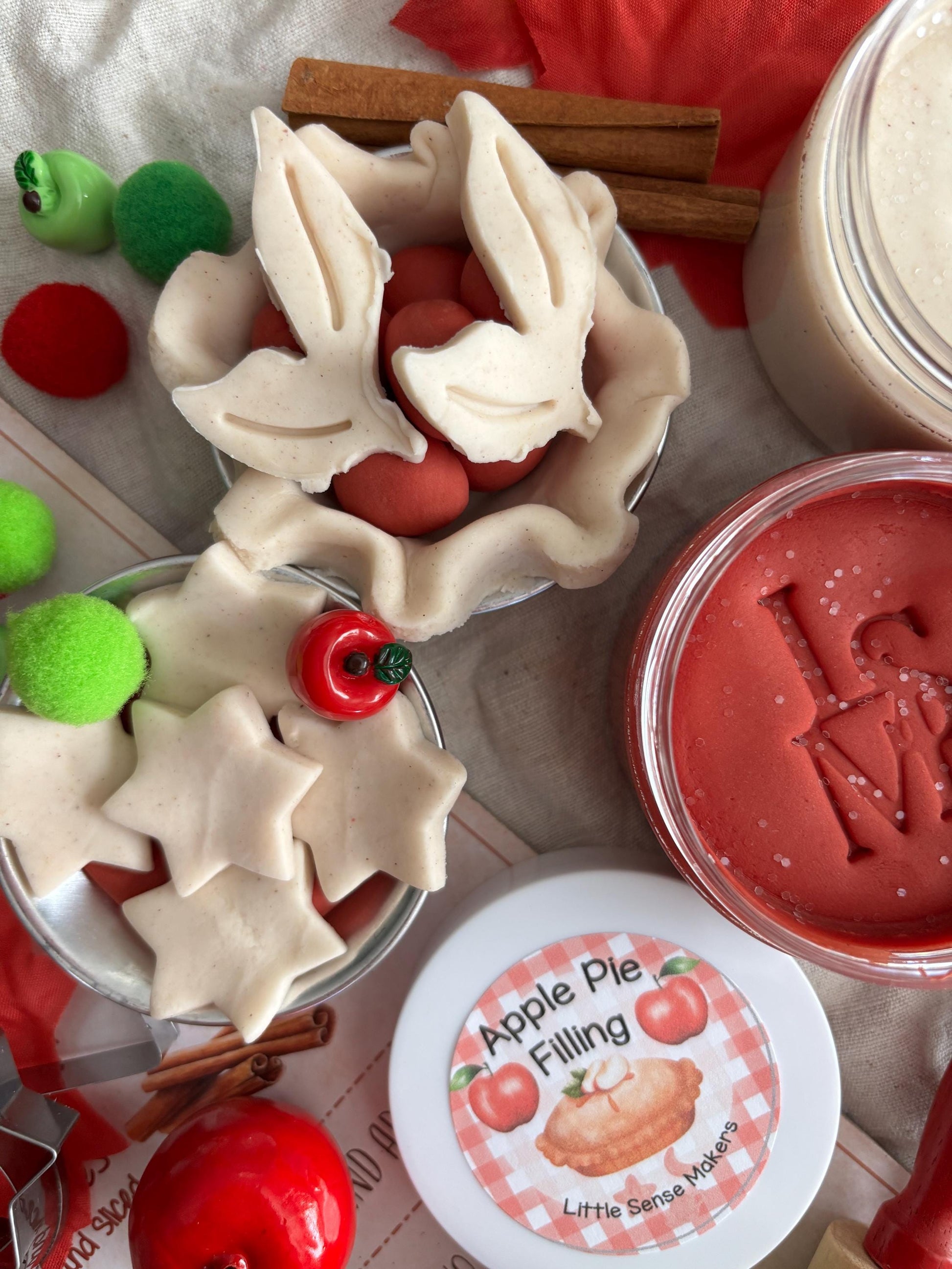 Apple Pie Sensory Kit for Kids – Cinnamon Play Dough Fall Activity with Rolling Pin & Cutters