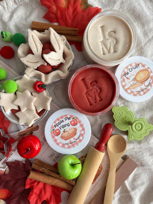 Apple Pie Sensory Kit for Kids – Cinnamon Play Dough Fall Activity with Rolling Pin & Cutters