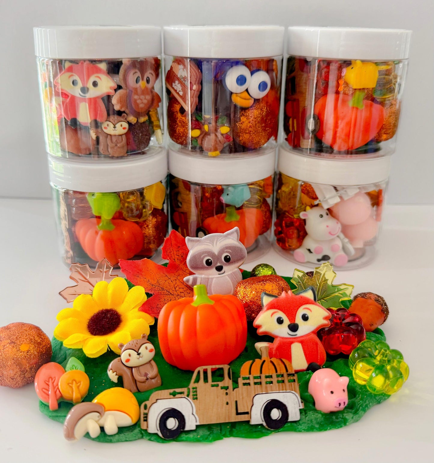 Fall Play Dough Sensory Jars, Autumn Play Dough Set, fall gift for kids, thanksgiving craft activity, party favors for kids, pumpkin patch