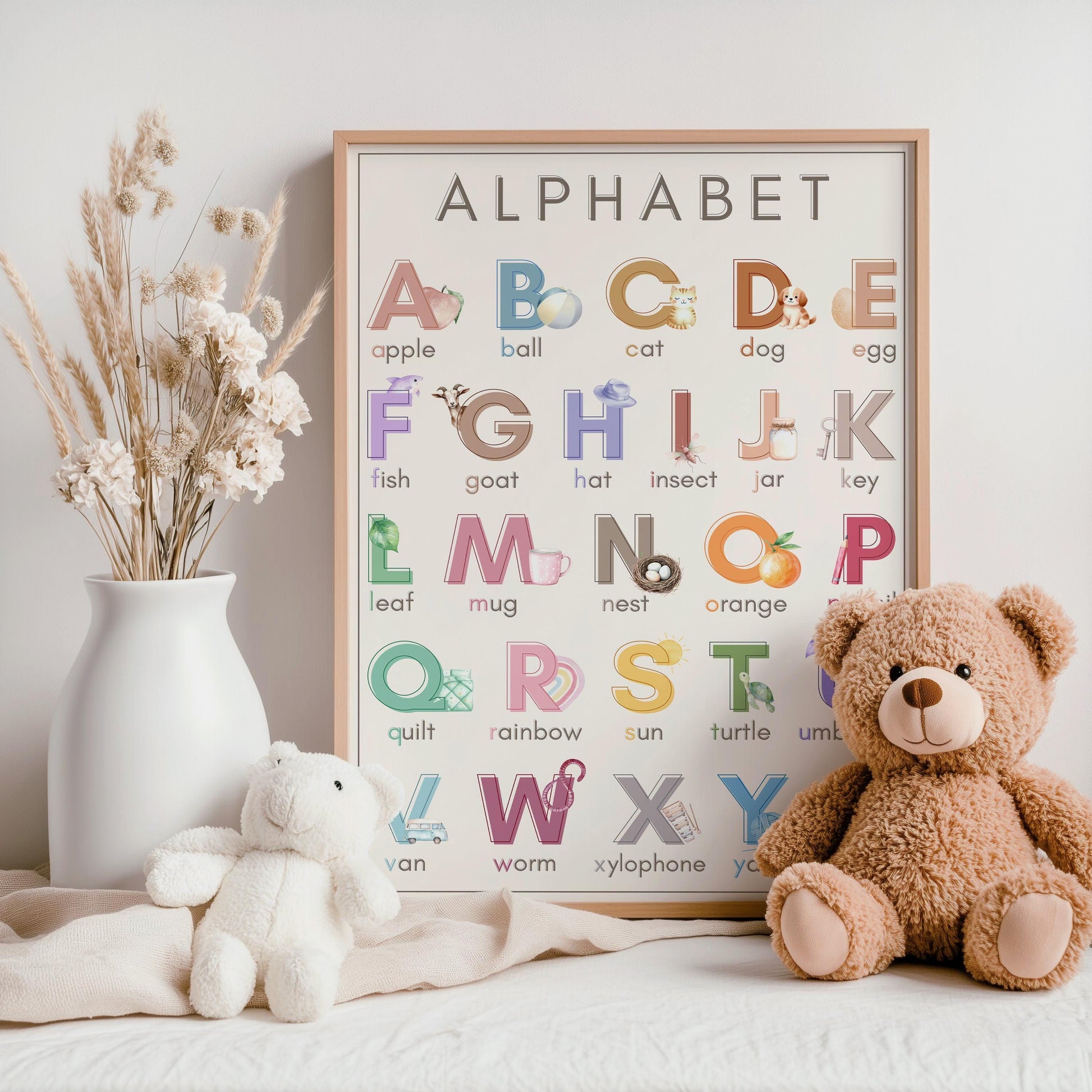 Printable Montessori Alphabet Learning Bundle PDF – Watercolor ABC Flashcards, Tracing Worksheets & Preschool Activities