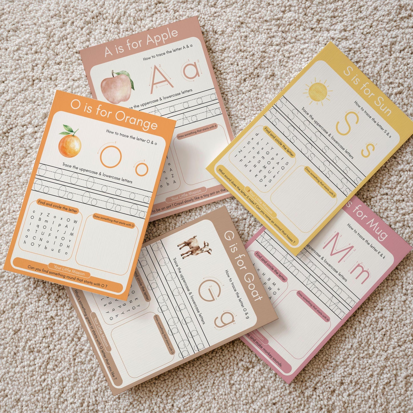 Printable Montessori Alphabet Learning Bundle PDF – Watercolor ABC Flashcards, Tracing Worksheets & Preschool Activities