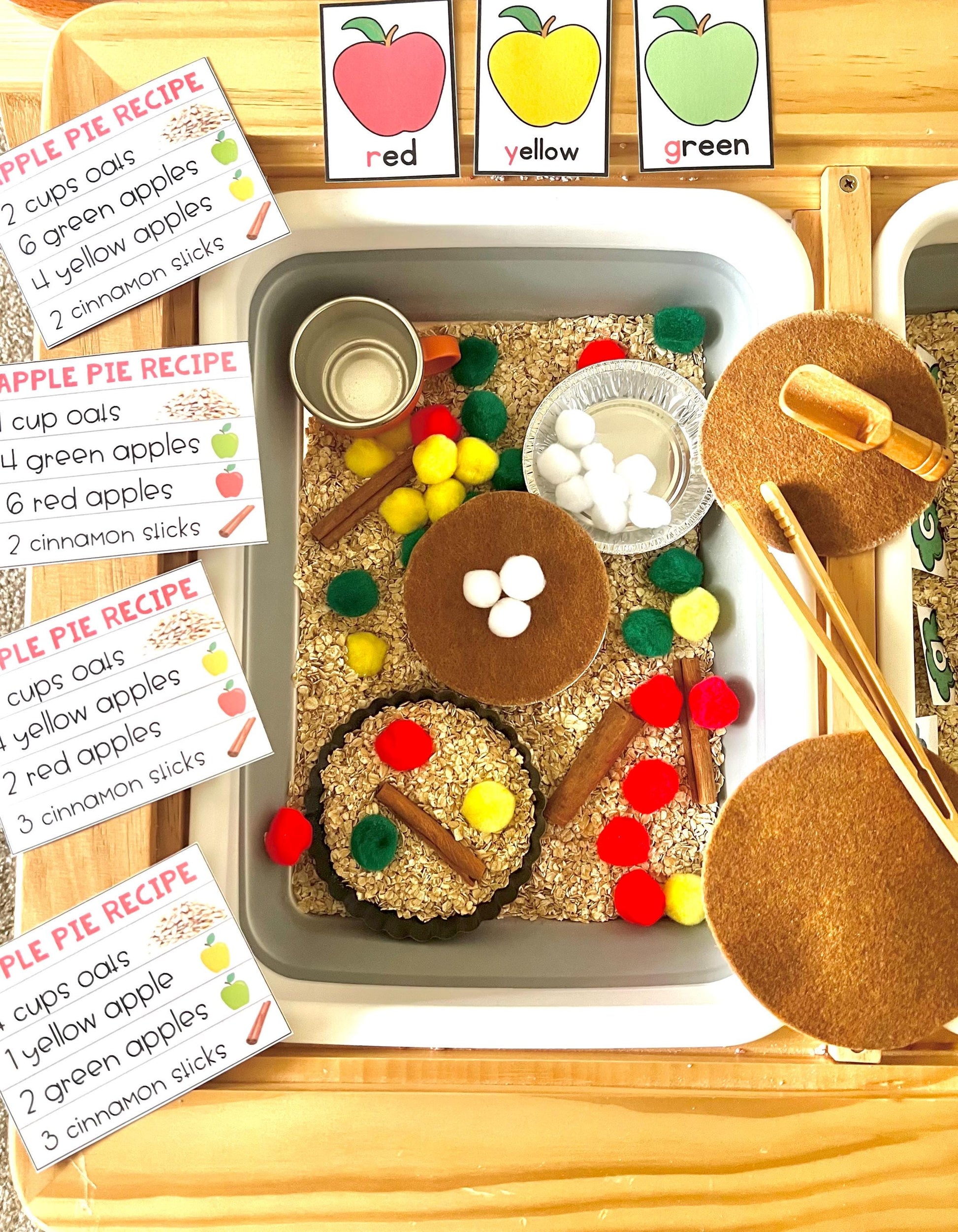 Apple Pie Sensory Kit for Kids – Fall Dramatic Play, Preschool Toddler Learning Toys, Montessori Activities, Recipe Cards & Alphabet Play
