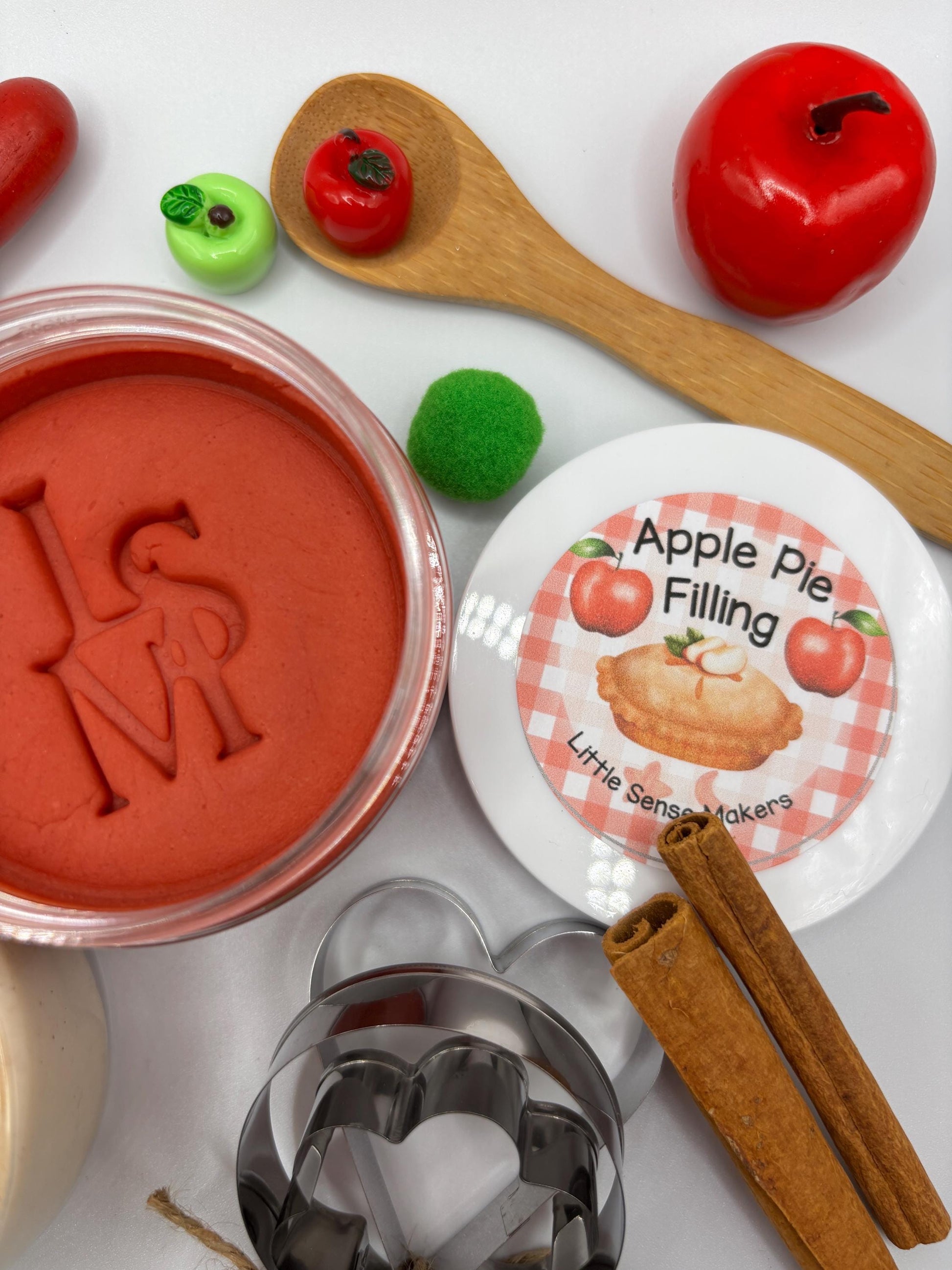 Apple Pie Sensory Kit for Kids – Cinnamon Play Dough Fall Activity with Rolling Pin & Cutters