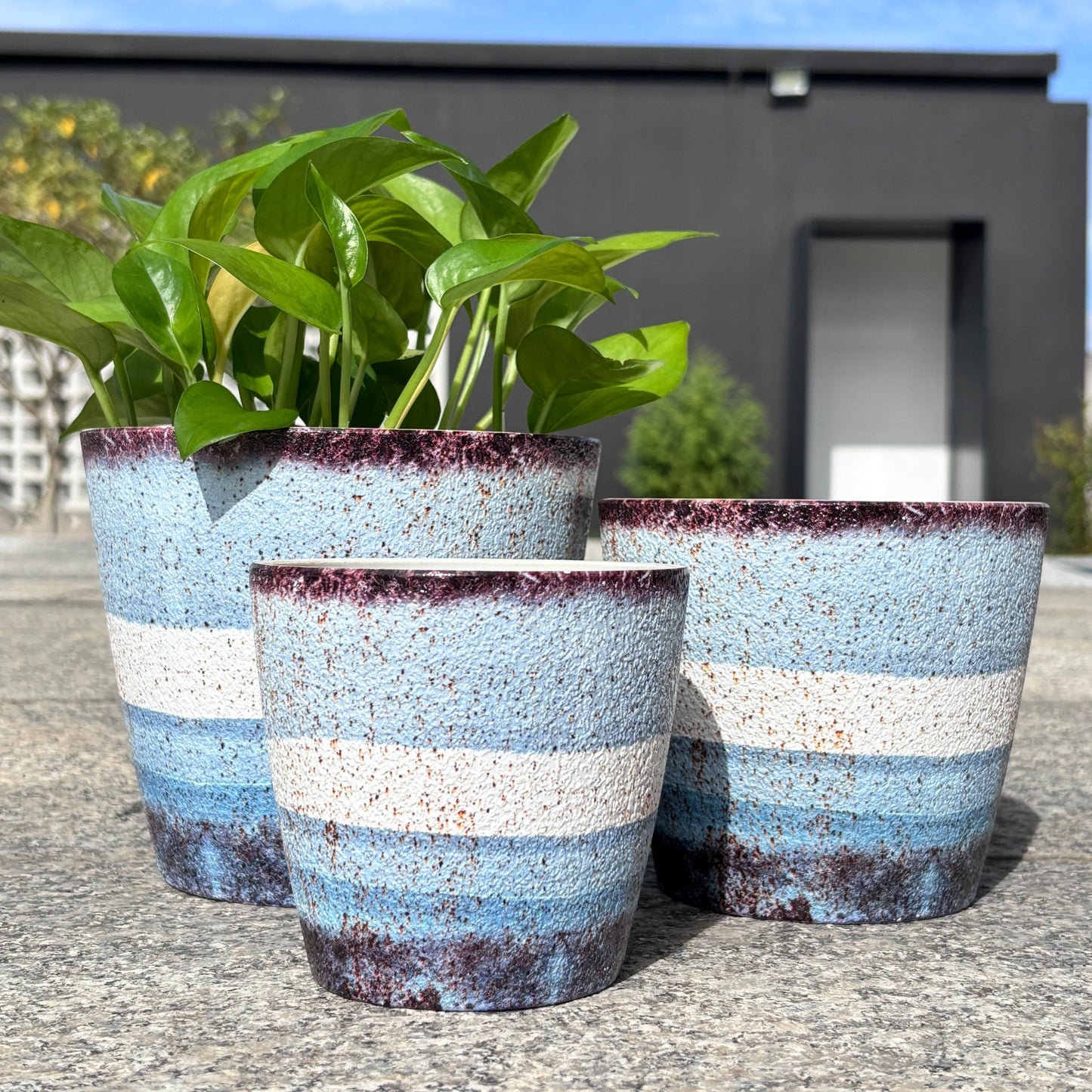 Stone-like Texture Flower Pot Set (3-Piece) - Modern Home & Garden Decor