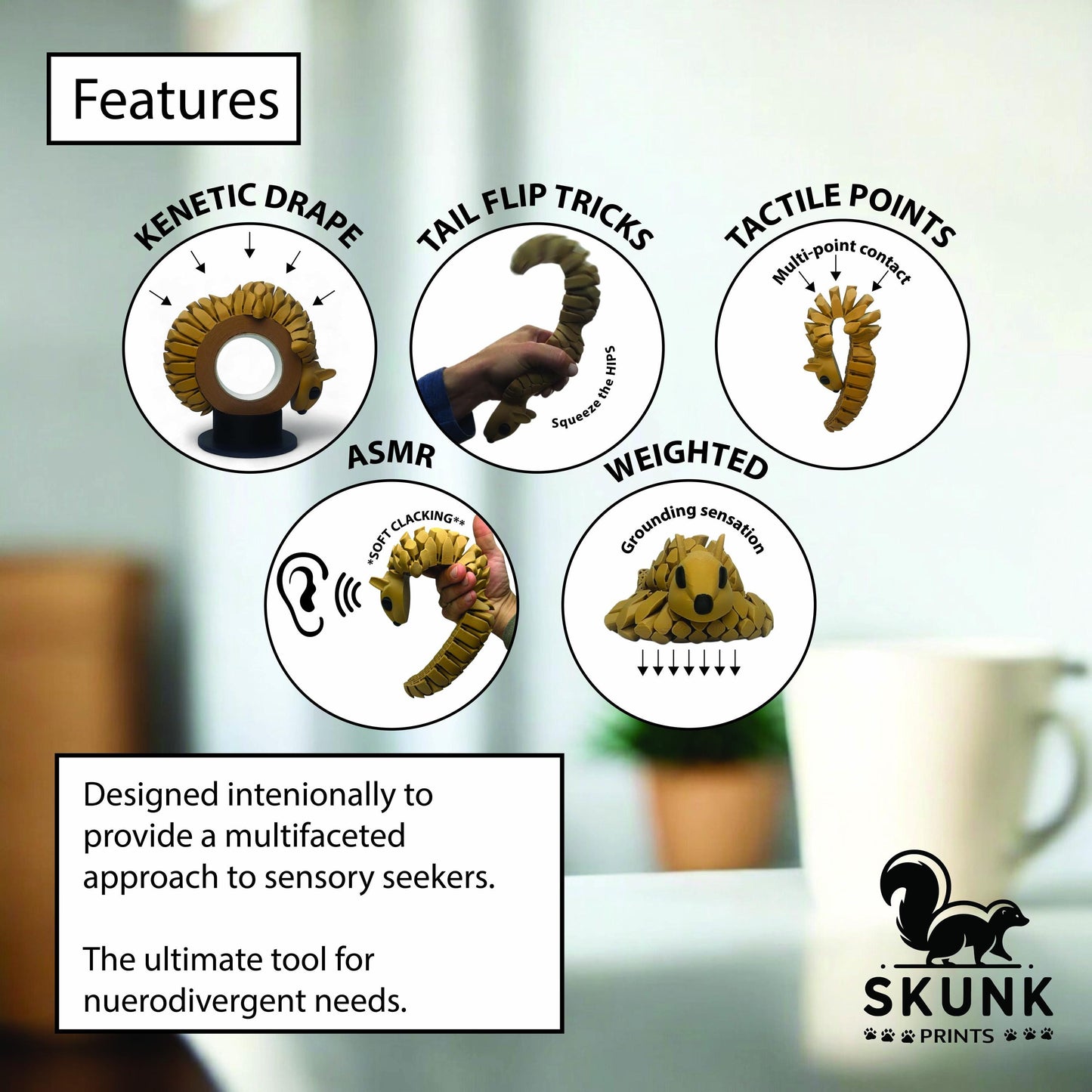 Life-Size Sensory Squirrel Fidget Toy — HyperFlexi™ Realistic Desk Toy, Quiet Stress Relief Gift (Brown)