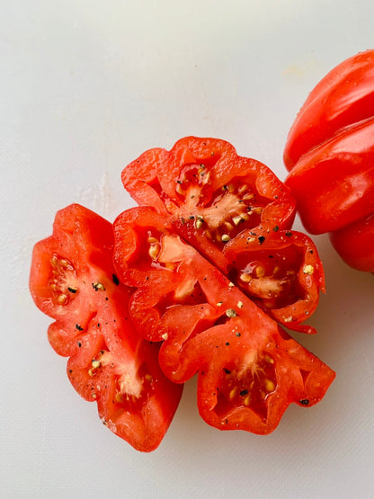 Zapotec ruffled tomato, rare Mexican heirloom, 10 seeds, loves dry heat, sweet flavor, scalloped slices, drought tolerant