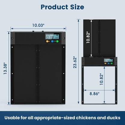 Solar Automatic Chicken Coop Door,  Chicken Coop Door Opener with LCD Screen, Light Sensor/ Timer/ Remote Control Auto chicken Doors, Anti Pinch Waterproof Coop Door, Ideal for Chicken Breeding