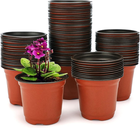 100 Pcs 4" Plastic Plants Nursery Pot/Pots Seedlings Flower Plant Container Seed Starting Pots,4 Inch,Red