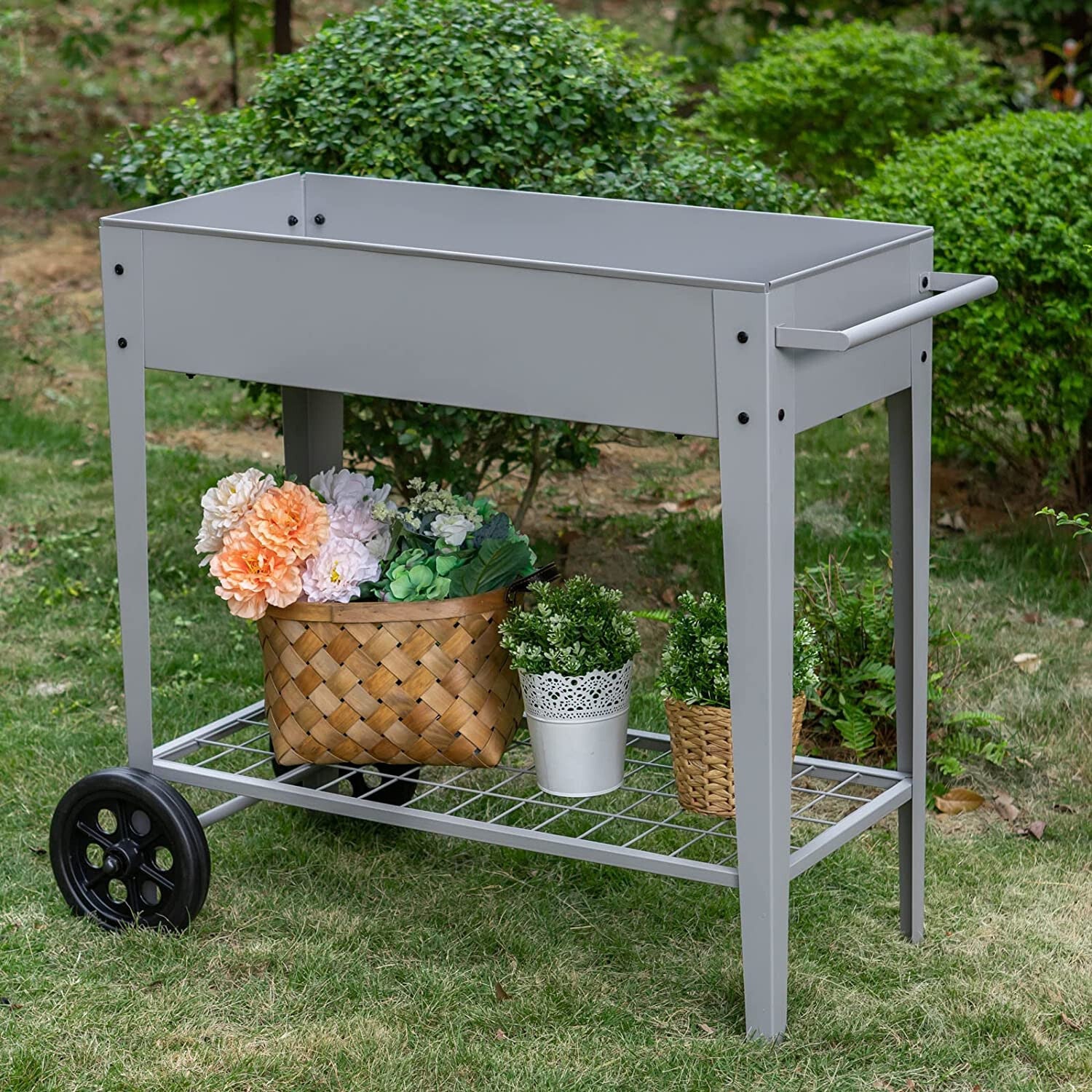 Raised Garden Bed on Wheel Outdoor Elevated Planter Box for Flower Vegetables
