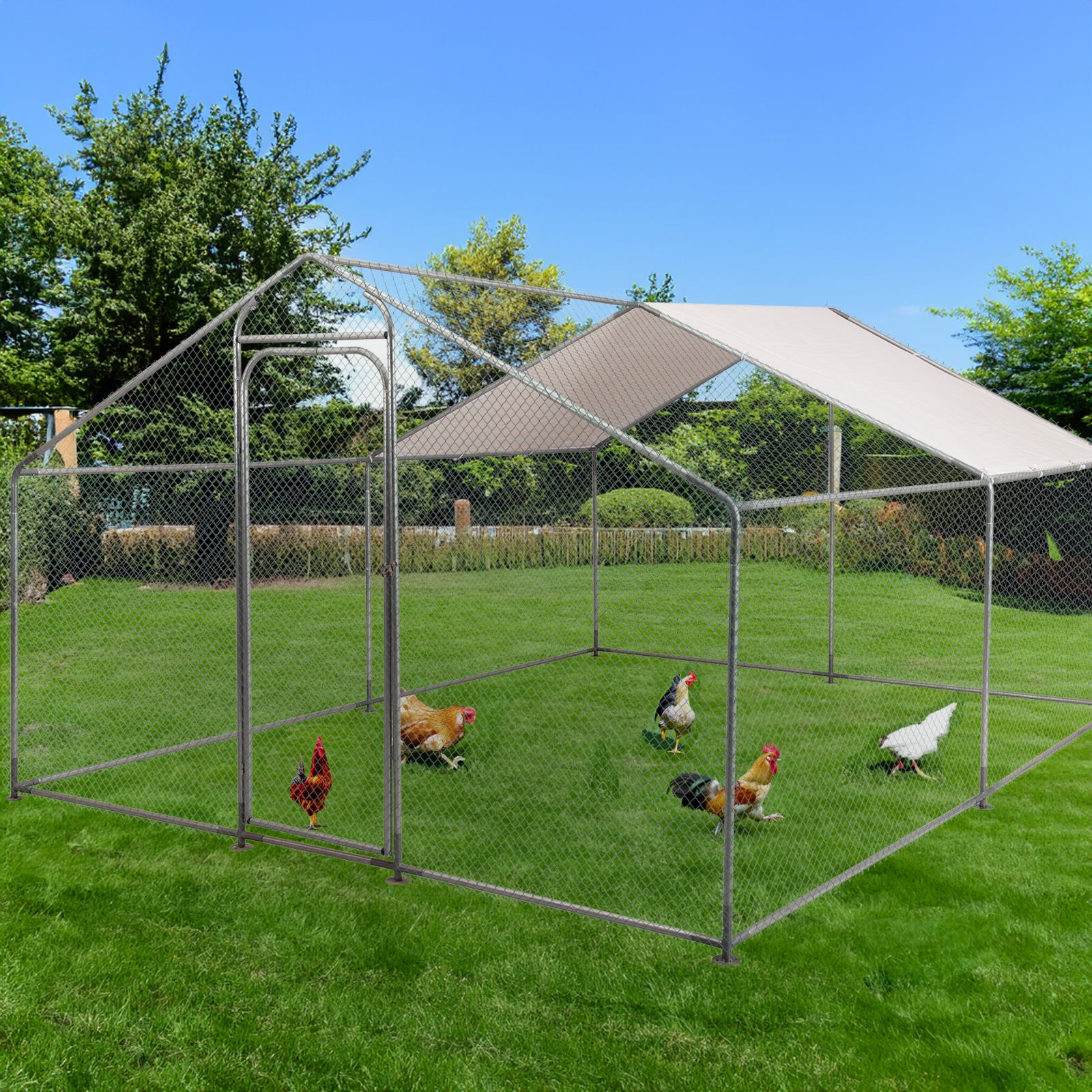 Large Metal Chicken Coop,Walk-in Hen House w/Cover,Poultr