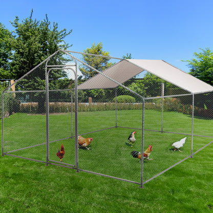 Large Metal Chicken Coop,Walk-in Hen House w/Cover,Poultr
