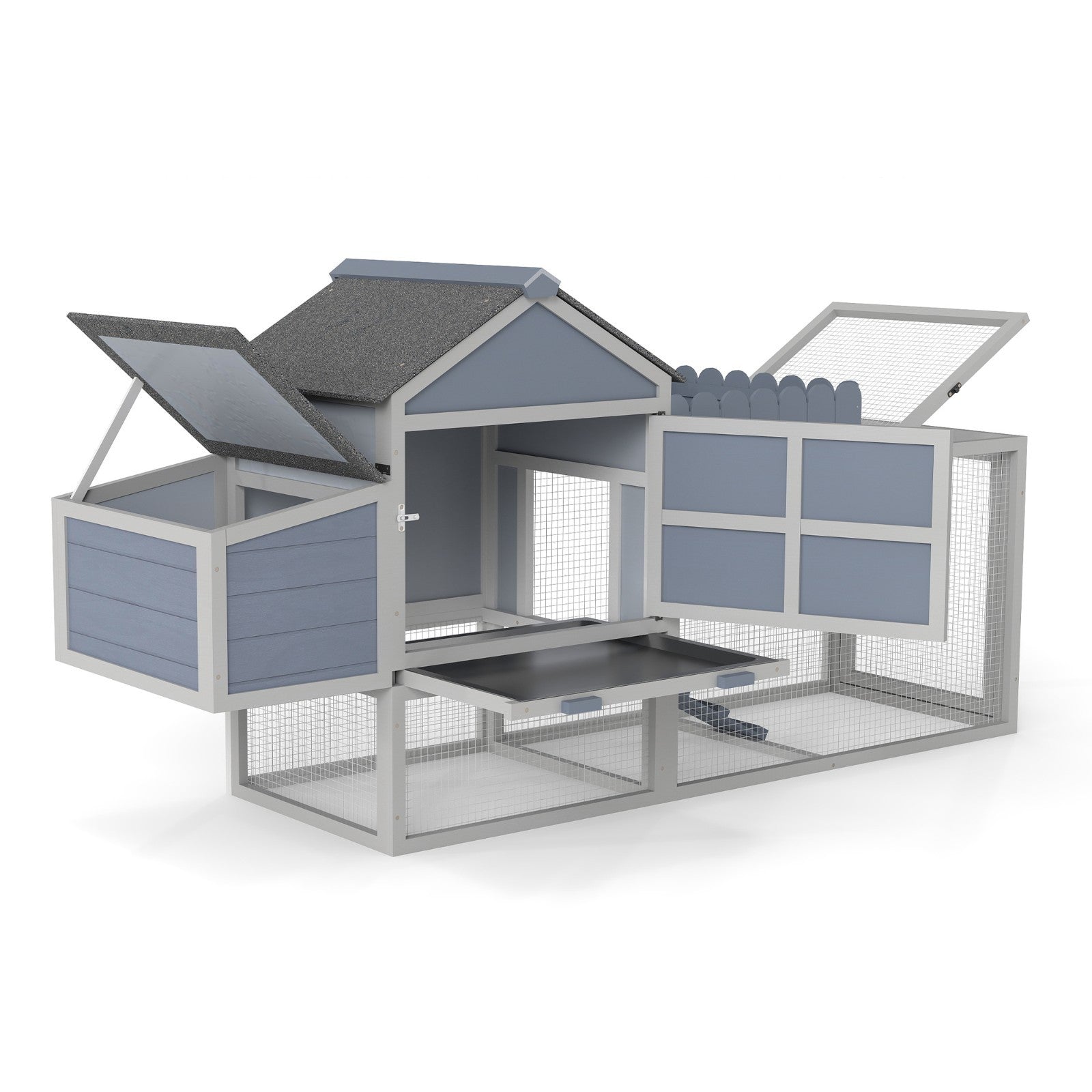 2-Tier Wood Chicken Coop, 80" Hen House w/ Nesting Box Resting Area Planter