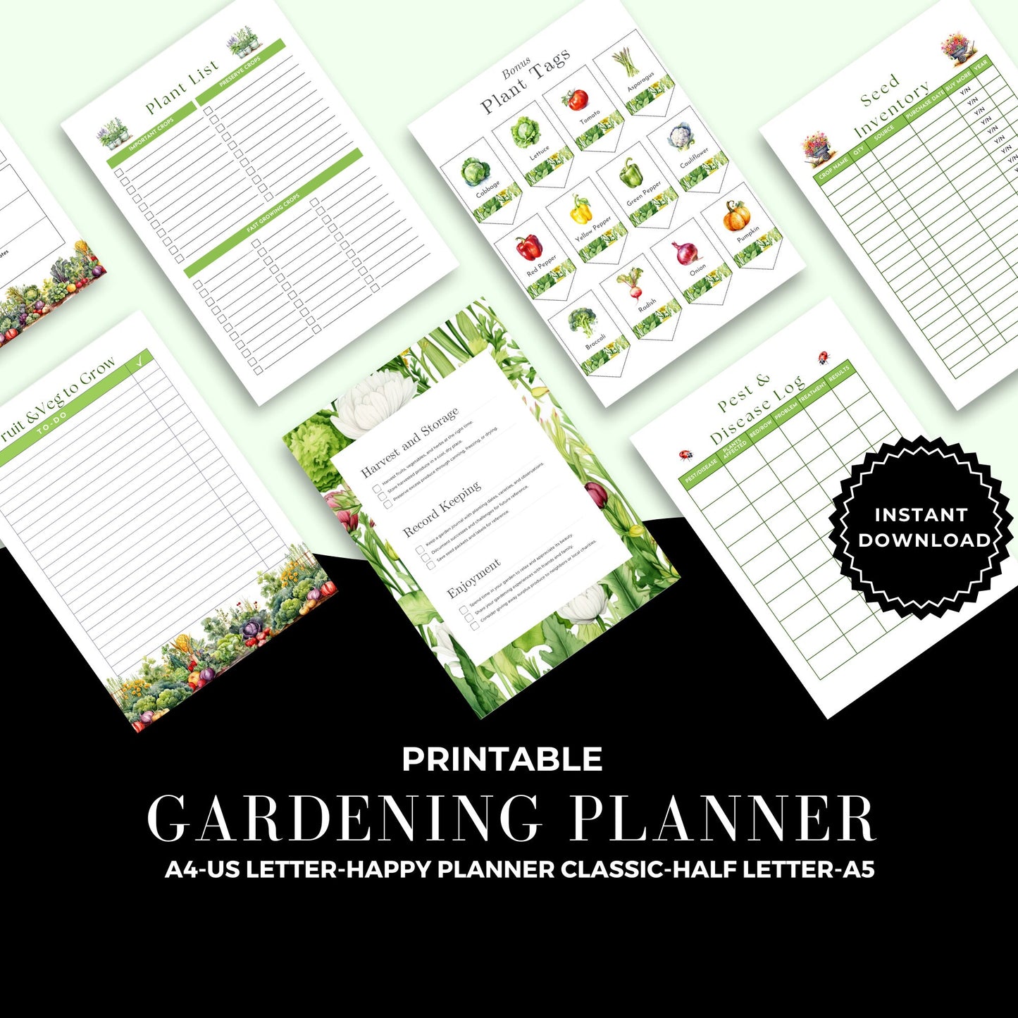 Printable Garden Planner |Garden Organizer | Square Foot Garden Planner | Plants Records | Gardening Checklist | Inventory | Plant Planner