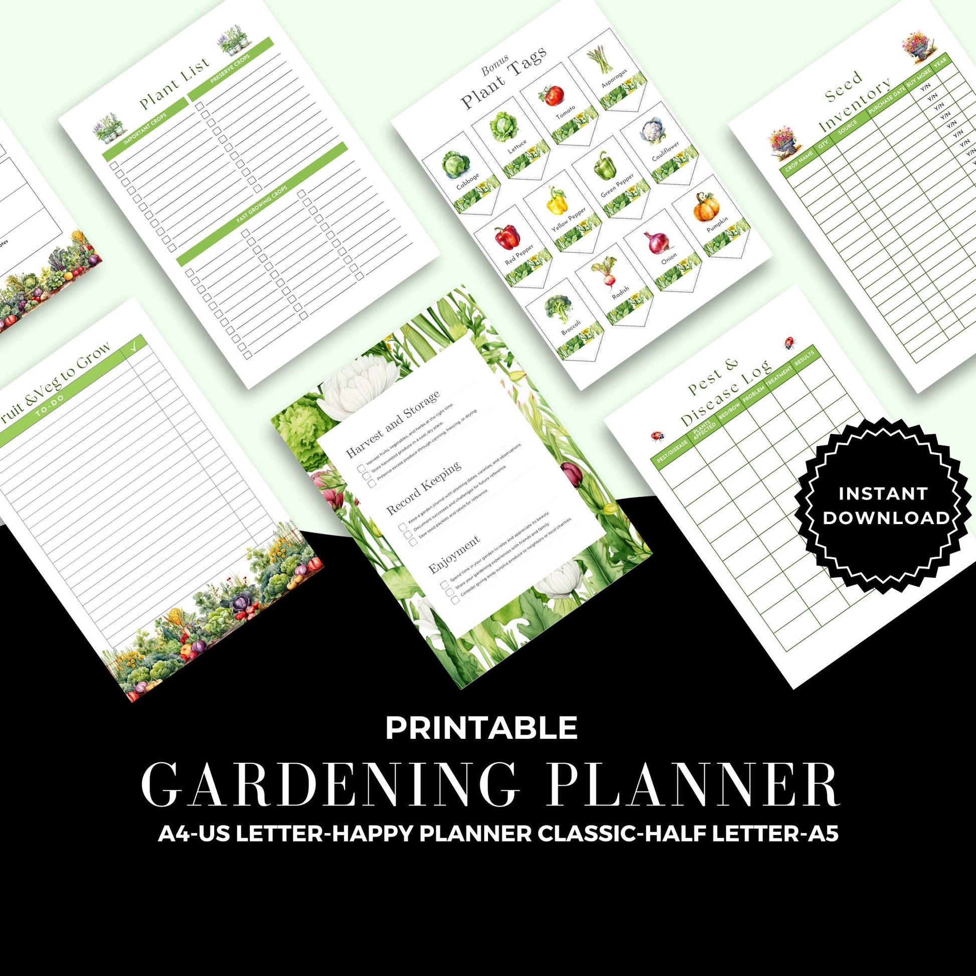 Printable Garden Planner |Garden Organizer | Square Foot Garden Planner | Plants Records | Gardening Checklist | Inventory | Plant Planner