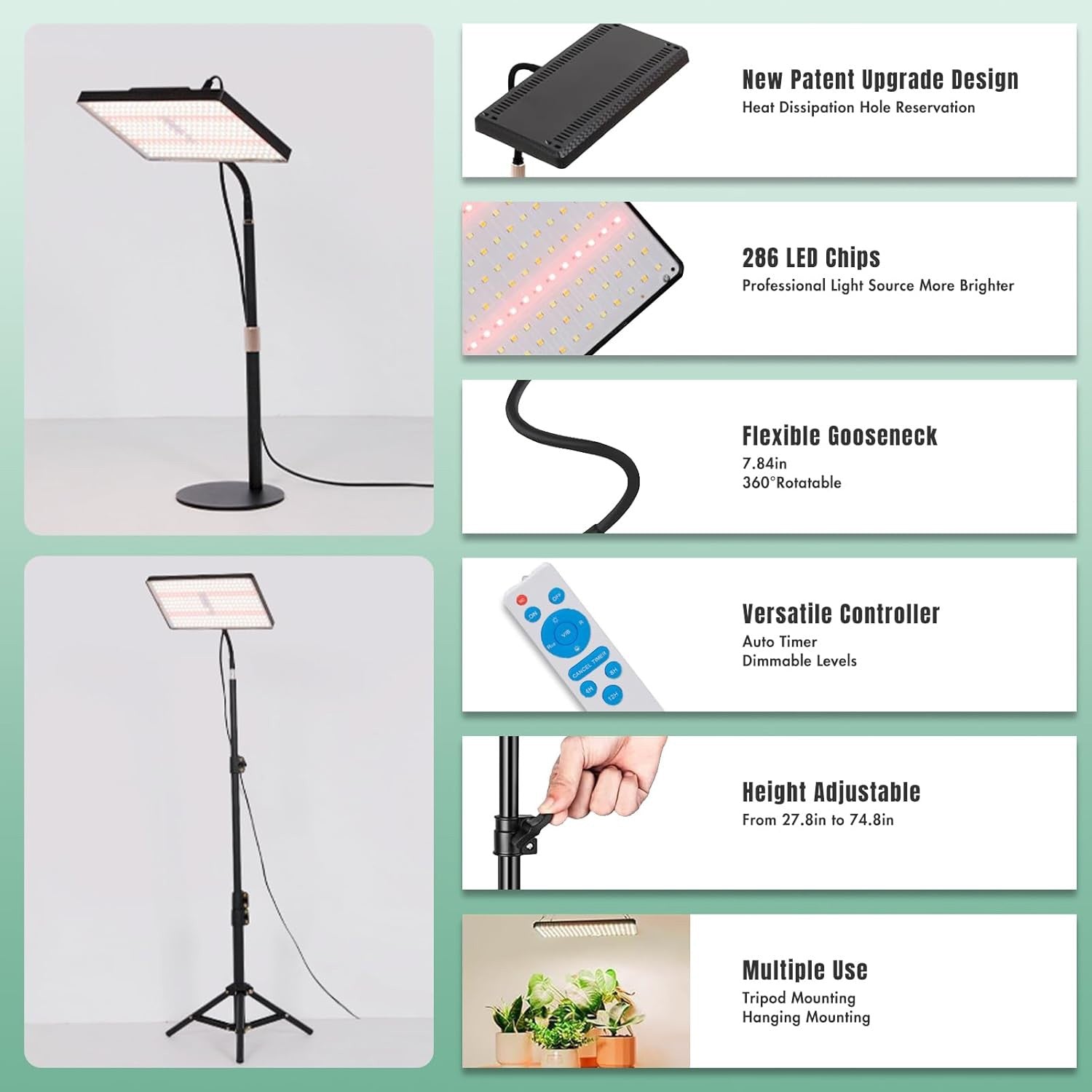 Grow Lights for Indoor Plants Full Spectrum with Stand LED Standing Plant Lights