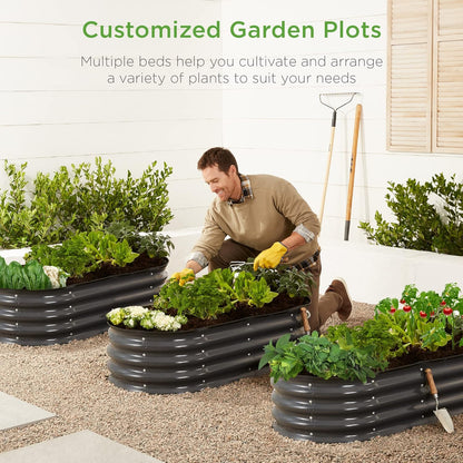 4x2x1ft Outdoor Metal Raised Garden Bed, Oval Deep Root Planter Box for Vegetables, Flowers, Herbs, and Succulents w/ 51 Gallon Capacity, Rubber Edge Guard - Charcoal