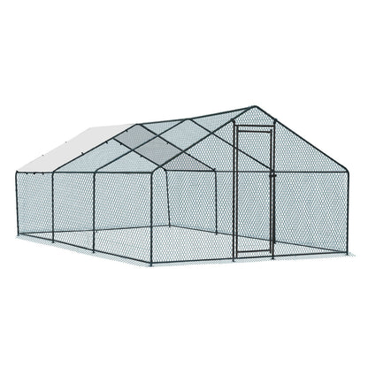 Metal Chicken Coop 6.5/10/13/20 FT Large Walk-in Hen Cage House with Cover Roof