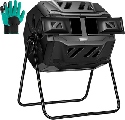 Outdoor Tumbling Composter Dual Rotating Batch Compost Bin, 43 Gallon Black Door