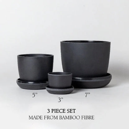 3 Set Planter Pots | Plant Pot with Drainage Hole & Saucers | Indoor Planter | Flower Pot | Minimalistic Plant Pot | Recycled Planter Pot