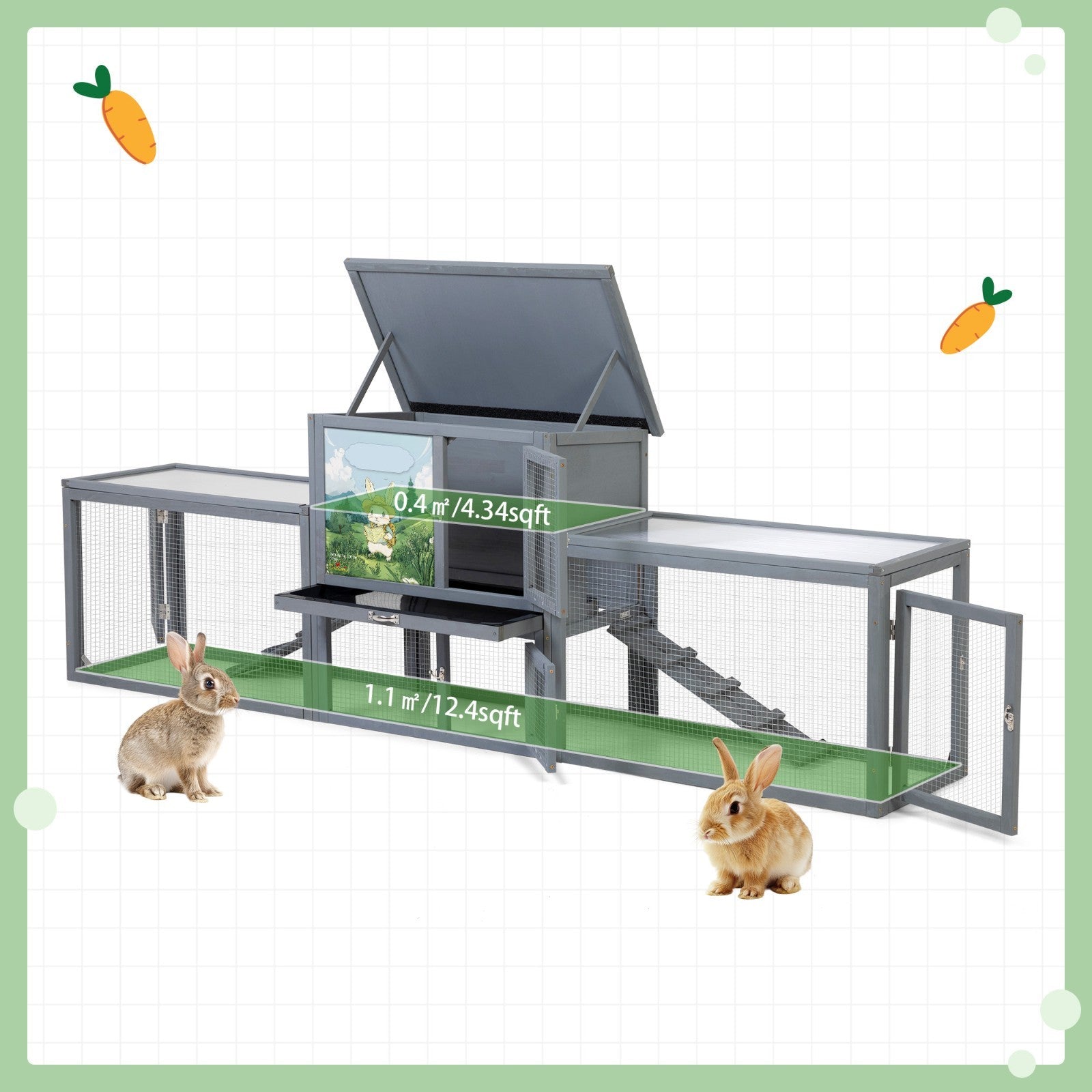 COZIWOW 94'' Large Wooden Rabbit Hutch with Pull Guinea Pig House Chincken Coop