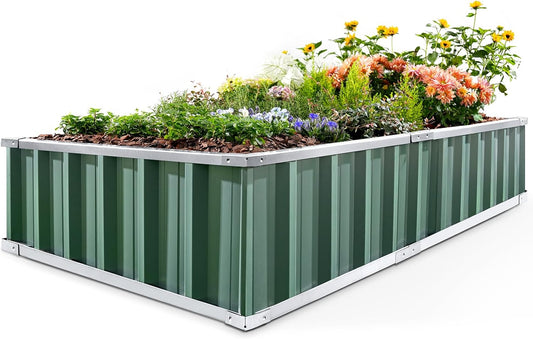 Raised Garden Bed 68"x 36"x 12" Galvanized Steel Metal Outdoor Garden Planter Box Kit with 2 Pairs of Gloves (Green)