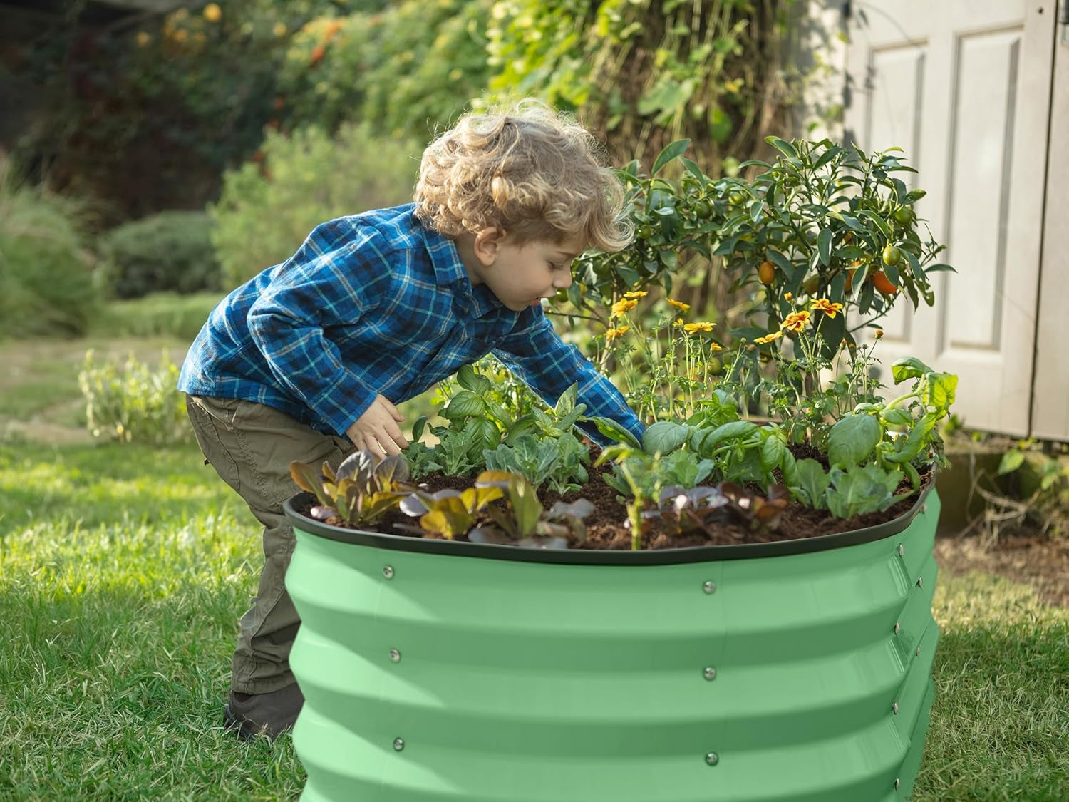 Galvanized Raised Garden Beds Outdoor // 4×2×1 ft Planter Raised Beds for Gardening, Vegetables, Flowers (Light Green) // Large Metal Garden Box
