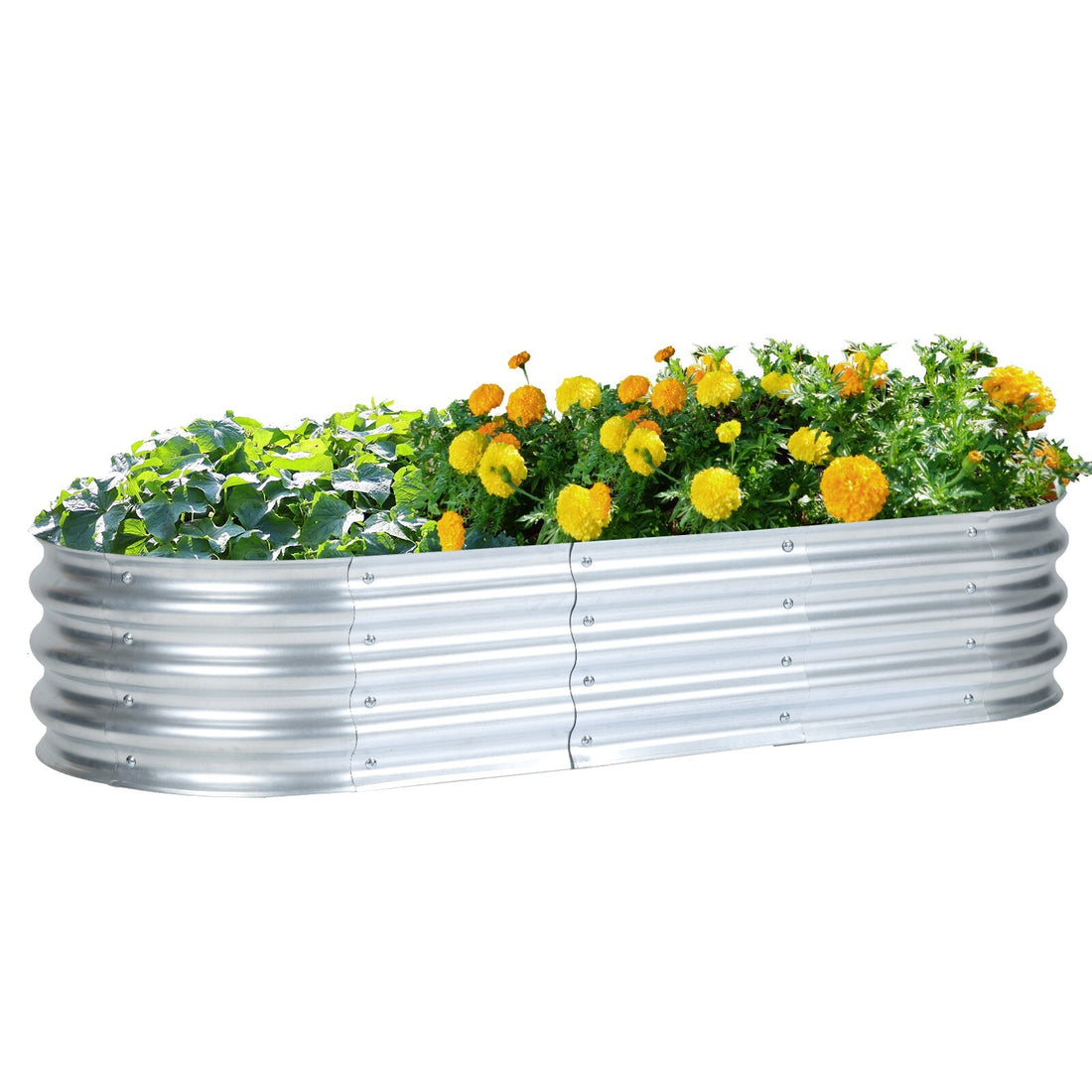 Aoodor 5x2x1FT Outdoor Galvanized Raised Garden Bed Kit Planter Oval Large Boxes