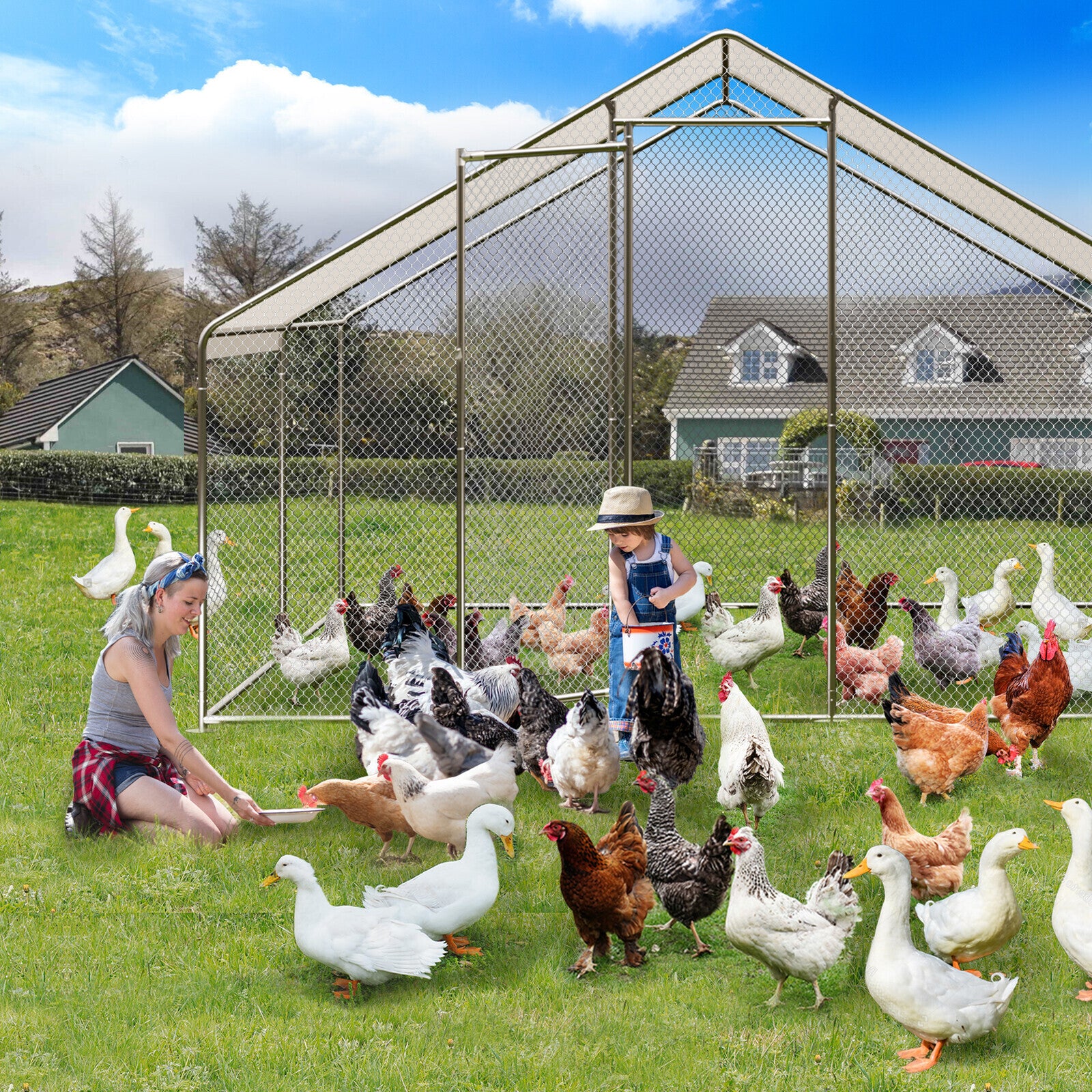 20FTx10FT Walk-in Chicken Coop Poultry Cage Hutches Pet House Chicken Run Cover