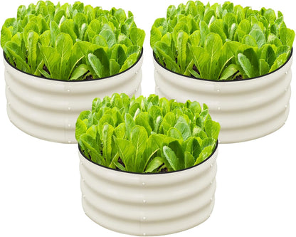 3 Pcs 2x2x1ft Round Galvanized Raised Garden Bed Kit Outdoor, Metal Planter Box for Planting Plants Vegetables, White