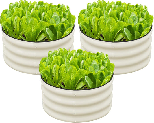 3 Pcs 2x2x1ft Round Galvanized Raised Garden Bed Kit Outdoor, Metal Planter Box for Planting Plants Vegetables, White