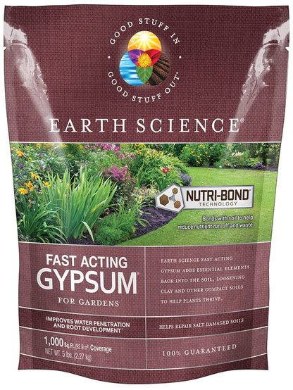 Fast Acting Gypsum—5 lb— Soil Conditioner Adds Calcium, Repairs Salt Damage & Root Growth with Nutri-Bond Runoff Reduction Technology