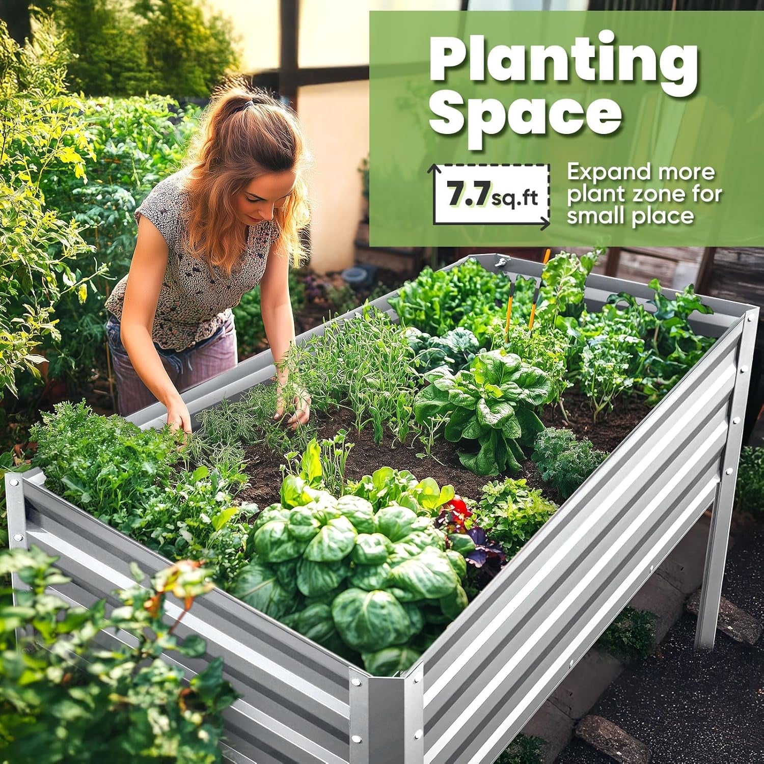 Large Raised Garden Bed with Legs Galvanized Elevated Planter Box 48×24×30 in for Backyard, Patio, Balcony, 400Lb Capacity, Silver