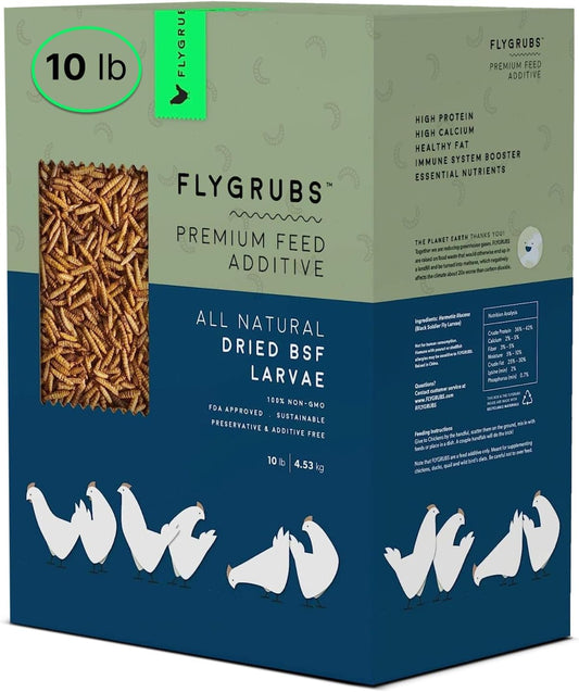 10 lb Dried Black Soldier Fly Larvae - High Calcium Chicken Feeder - 85X More Calcium, Non-GMO Meal Worms for Wild Birds, Ducks, Turkeys, Quails, Turtles - Nutrient-Rich BSFL