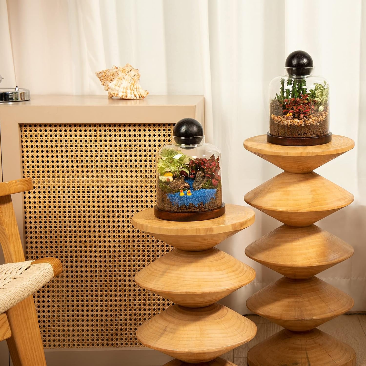 Large Glass Terrarium Succulent Plant Terrarium House for Plant/Moss Ball/Glass Fish Tank Mini Table with Wood Base & Ball lid Office Home Decoration