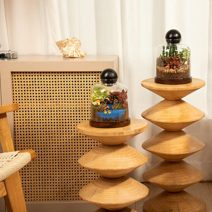 Large Glass Terrarium Succulent Plant Terrarium House for Plant/Moss Ball/Glass Fish Tank Mini Table with Wood Base & Ball lid Office Home Decoration