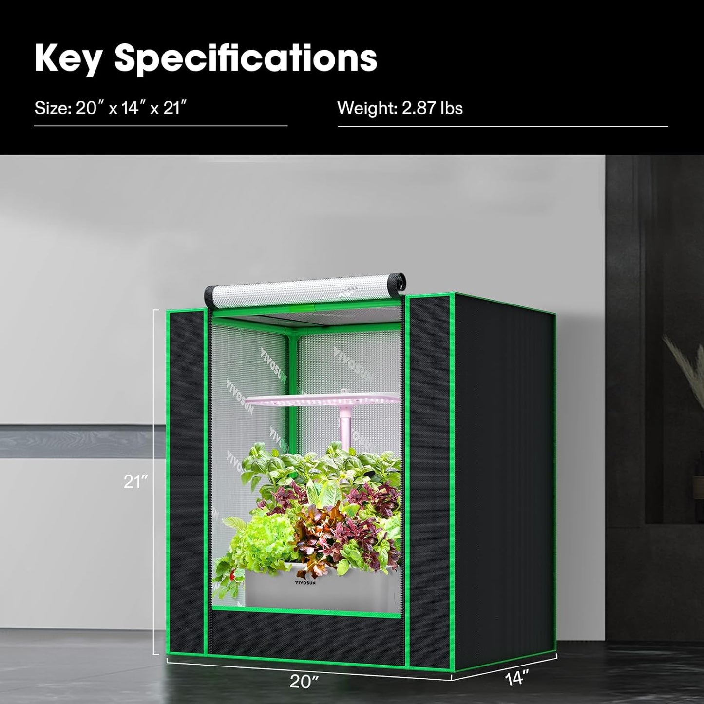 Small Grow Tent for Aerogarden, Hydroponics Growing System, 20”X14”X21” Highly Reflective Mylar Indoor Grow Tent with Sealed Bottom Design, Ventilation Window and Cable Hole Port