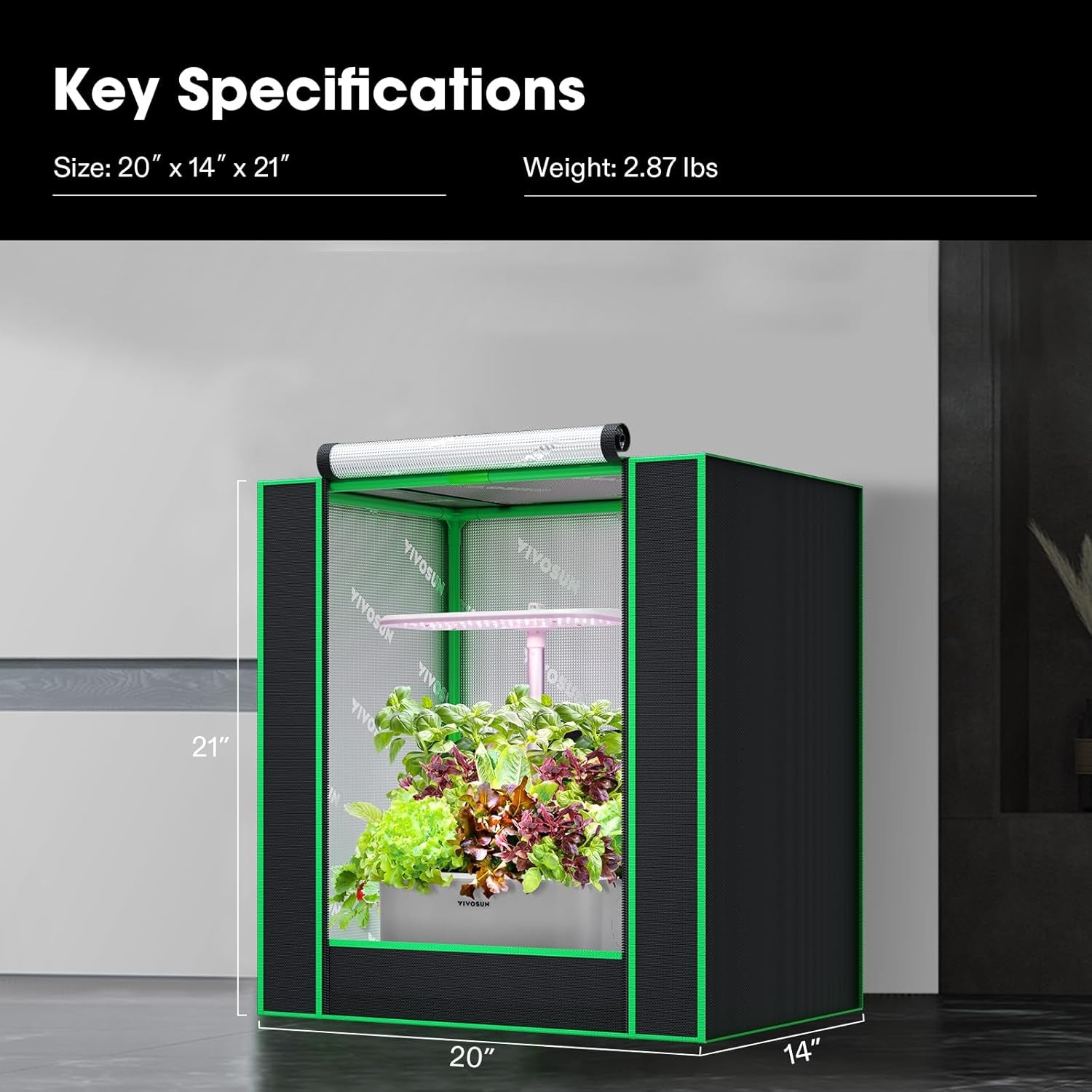 Small Grow Tent for Aerogarden, Hydroponics Growing System, 20”X14”X21” Highly Reflective Mylar Indoor Grow Tent with Sealed Bottom Design, Ventilation Window and Cable Hole Port
