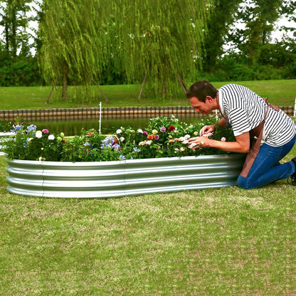 Thickening Galvanized Raised Garden Bed Kit, Tools Free Assembly Planter Box for Outdoor, Oval Larger Space Garden Bed Planter for Herbs, Vegetables, Fruits (Silvery, 6X3X1)