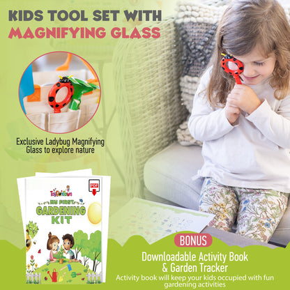 Kids Gardening Set, My First Gardening Kit- 27 Pieces STEM, Complete Toddler Gardening Kit with Plantable Seed Paper, Promotes Pretend Play